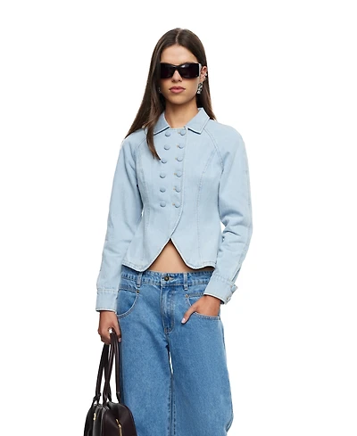 Lioness Women's Form Denim Cropped Double-Breasted Jacket