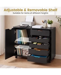 Costway 5 Drawer Storage Cabinet on Wheels with Door and Adjustable Shelf for Home Office