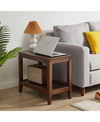 Clihome Solid Wood Rustic Side Table for Living Room, End Table with Storage Shelf 2-Tier Sofa Table