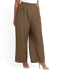 Estelle Plus Katrina Linen-Blend Pleated Wide-Leg Pants