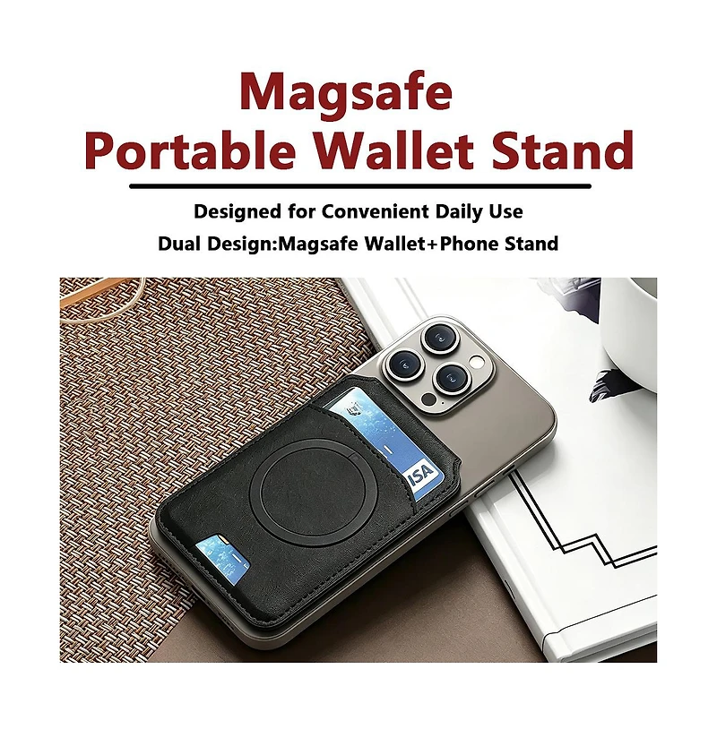 Artudatech MagSafe Magnetic Leather Card Holder for Apple Series 12-17 Models
