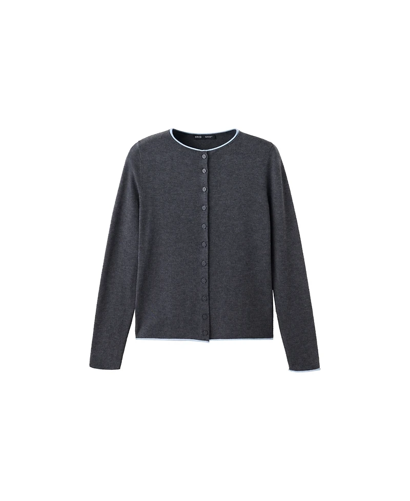 Mango Women's Contrast-Trim Crewneck Cardigan
