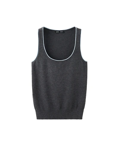 Mango Women's Scoop Neck Contrast Trim Sleeveless Tank Top