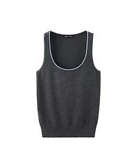 Mango Women's Scoop Neck Contrast Trim Sleeveless Tank Top