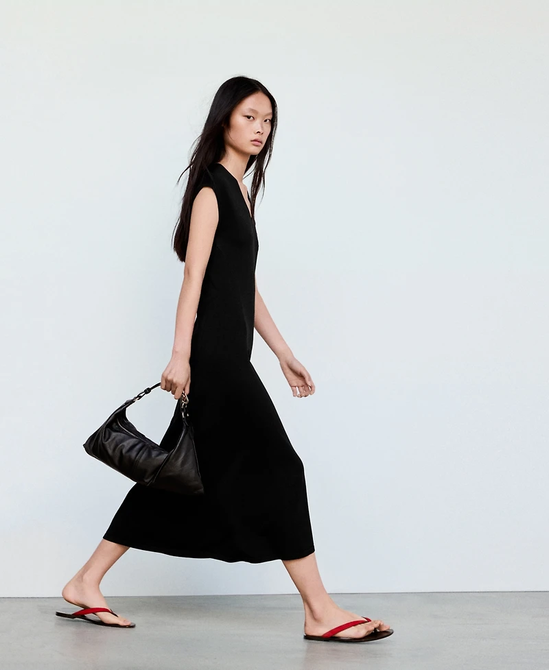 Mango Women's V-Neck A-Line Midi Dress