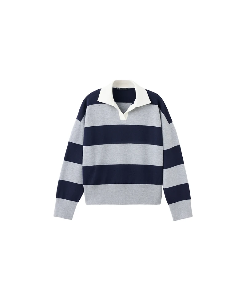 Mango Women's Striped Polo-Neck Long-Sleeve Sweater