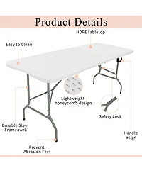 Piscifun Set Of 2 Folding Tables Carrying Handle Lightweight Portable Plastic Camping Steel Indoor Outdoor Party Dining Wedding Events Picnic