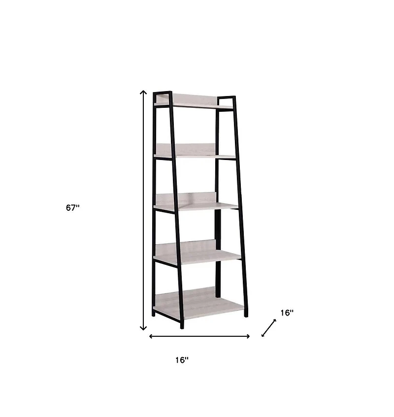 HomeRoots 67" Metal Five Tier Ladder Bookcase