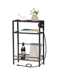 Slickblue Slim Side Table with Charging Station and Storage Shelf for Living Room, Bedroom, Office