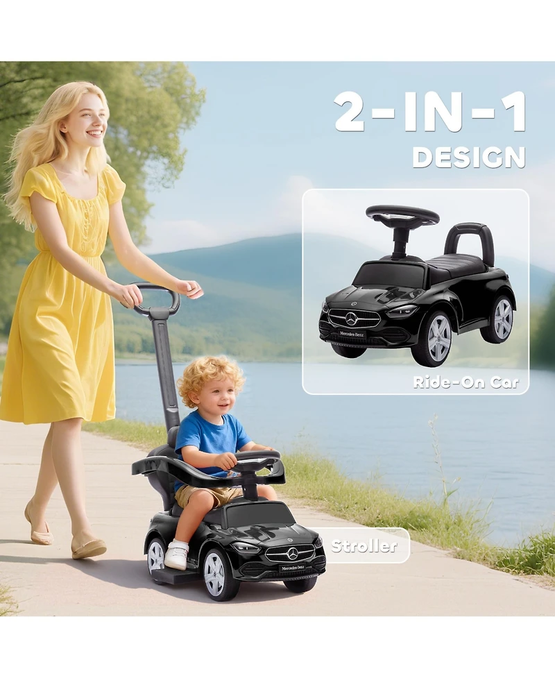 Qaba Mercedes-Benz C-Class 2-in-1 Ride-On Car with Under-Seat Storage, 55 lbs, Ages 1.5-3