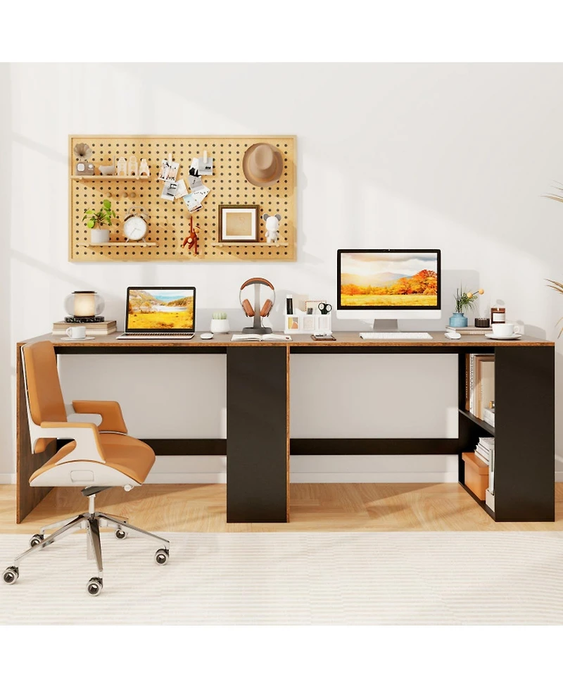 Gouun 44 Inch Wooden Computer Desk with 2-Tier Side Bookshelf