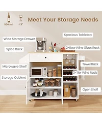 Volenca Rolling Kitchen Island Cart with Power Outlet, Drop Leaf and Casters