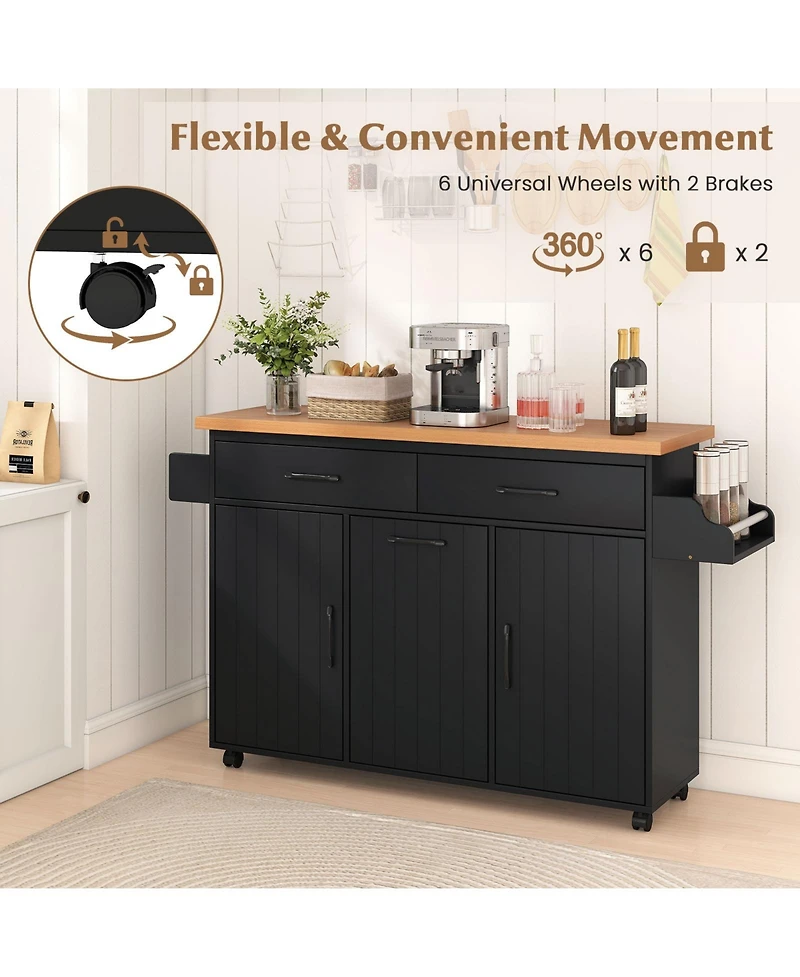 Volenca Rolling Kitchen Island Cart with Storage Shelves and Casters
