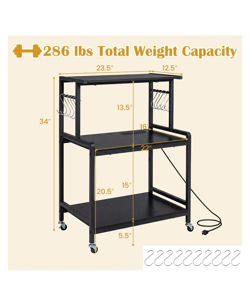 Volenca Rolling Kitchen Island Cart with Power Outlet, Drop Leaf and Casters