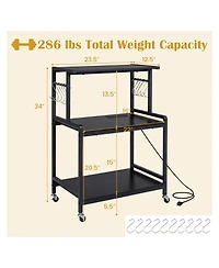 Volenca Rolling Kitchen Island Cart with Power Outlet, Drop Leaf and Casters