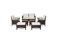 Mondawe 7 Piece Rattan Patio Sofa Set with Acacia Wood Tabletop and Armrests