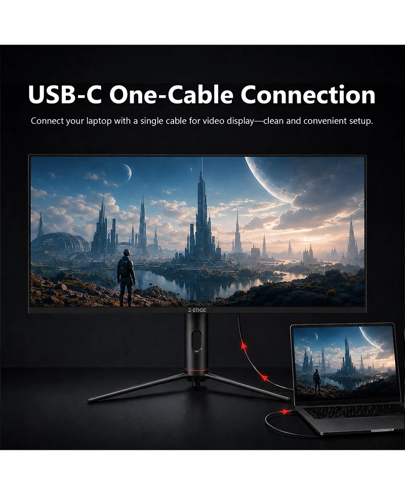 Z-edge UG40S 40" 21:9 Wqhd 3440x1440 144Hz 1ms Ips Gaming Monitor, FreeSync, Height/Tilt/Swivel Adjustable