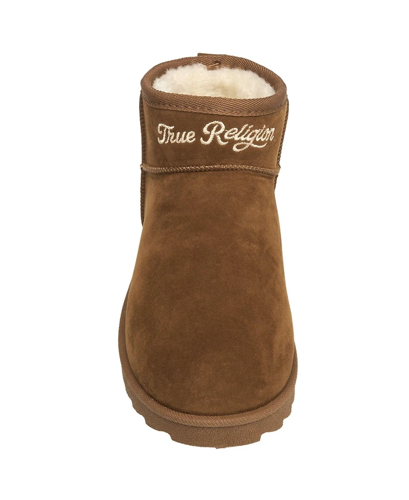 True Religion Women's Lana Faux Suede Wings Logo Boot