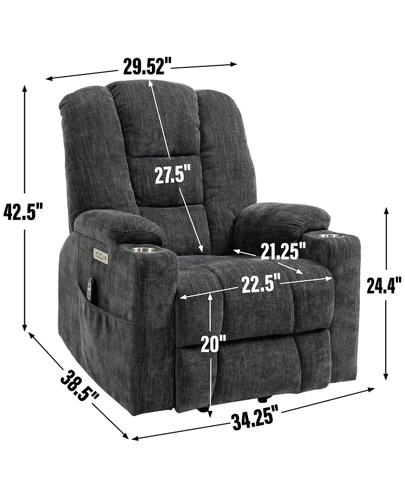 Streamdale Furniture Large Power Lift Recliner with Massage, Heat, Usb and Cup Holders