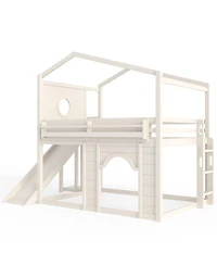 Streamdale Furniture Full Size House Loft Bed with Slide, Wardrobe and Bookshelves