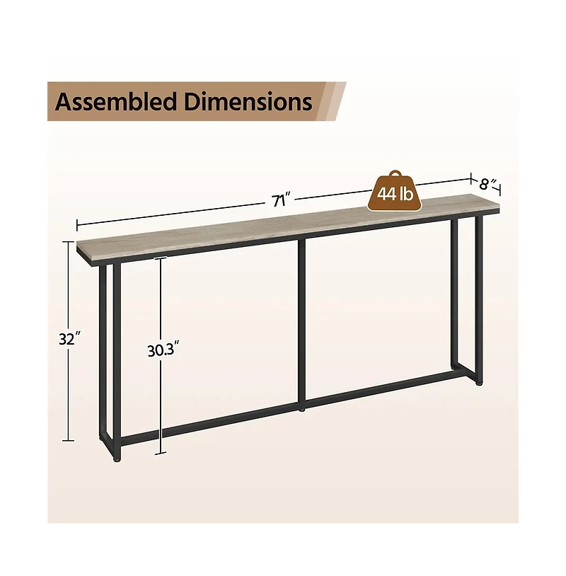 Slickblue 71-In Grey Entryway Console Table for Living Room and Hallway