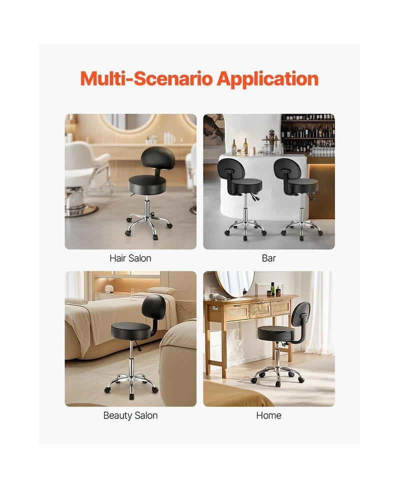 Sugift Round Rolling Stool Chair with Back Support and Wheels 450 Pound Capacity