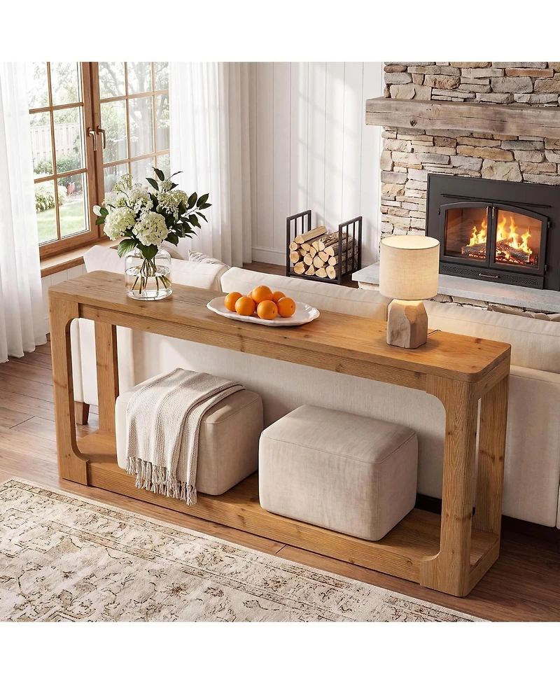 Tribesigns 63" Solid Wood Console Table, 2-Tier Entryway Table