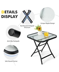 Mecale 18 in Square Folding Bistro Table with Tempered Glass Top