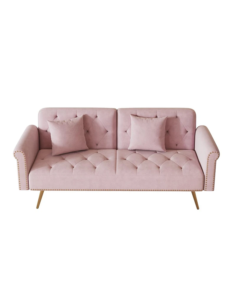 Streamdale Furniture Velvet Convertible Sofa Bed with Gold Metal Legs
