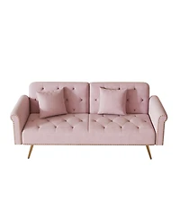 Streamdale Furniture Velvet Convertible Sofa Bed with Gold Metal Legs