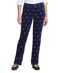 Lands' End Women's Fine Wale Embroidery Corduroy High Rise Straight Leg Pants
