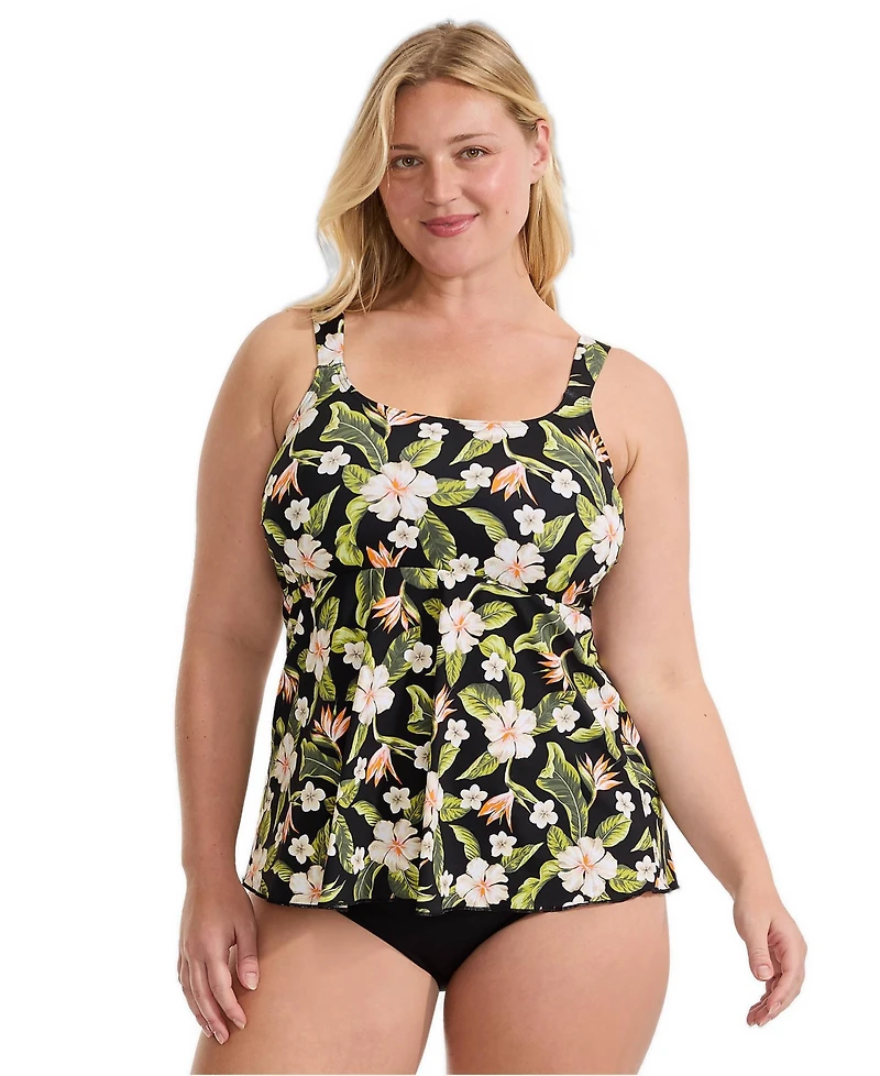 Lands' End Plus Adjustable Scoop Neck Flutter Tankini Top