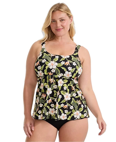 Lands' End Plus Adjustable Scoop Neck Flutter Tankini Top