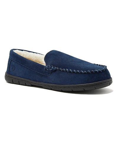 Lands' End Men's Wide Width Suede Fuzzy-Lined Moccasin Slippers