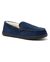 Lands' End Men's Wide Width Suede Fuzzy-Lined Moccasin Slippers