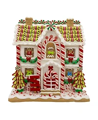 Kurt Adler 10" Led Lighted Gingerbread House With Men Trees Table Piece