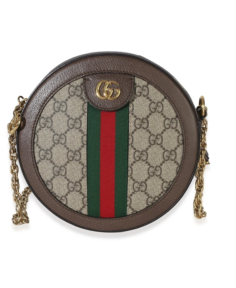 Pre-Owned Gucci Beige Gg Supreme Canvas Mini Ophidia Round Shoulder Bag