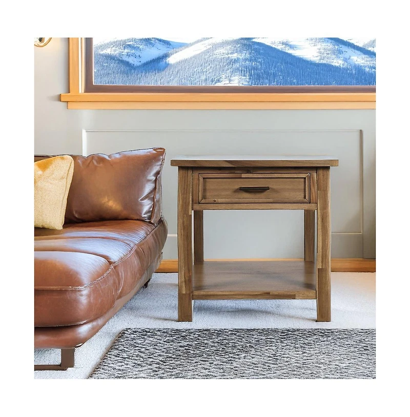 Jofran Claremont Transitional Rustic Wood Square End Table with Storage
