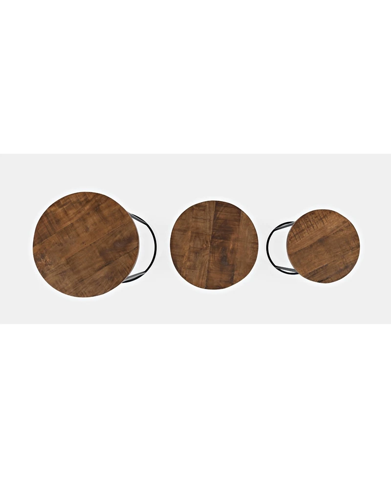 Jofran Warner Round Modern Rustic Solid Wood and Metal Nesting End Tables