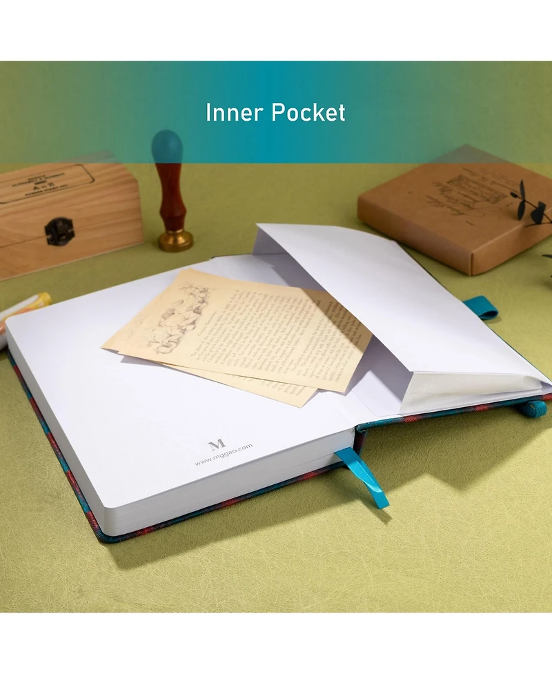 Danrong A5 Lined Fabric Journal Notebook Thick Paper Elastic Closure Pen Loop Back Pocket