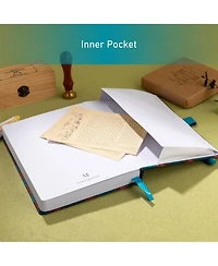Danrong A5 Lined Fabric Journal Notebook Thick Paper Elastic Closure Pen Loop Back Pocket