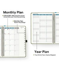 Danrong 18 Month Spiral Bound Academic Planner Vertical Layout Leather Soft Cover With Monthly Tabs Pocket