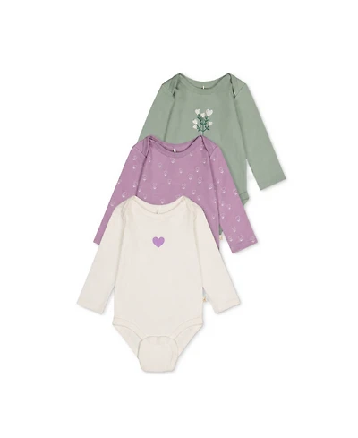 Deux par Deux Baby Girls' Long-Sleeve Onesies, 3-Pack
