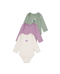Deux par Deux Baby Girls' Long-Sleeve Onesies, 3-Pack