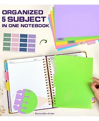 Danrong Leather Spiral Notebook 5 Subject Removable Dividers College Ruled 300 Pages