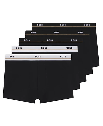 Boss by Hugo Men's Essential Cotton Logo-Waistband Trunks, 5-Piece Set