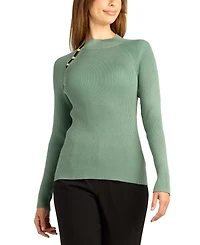 Bcx Juniors' Ribbed Mock Neck Long-Sleeve Rayon-Blend Sweater