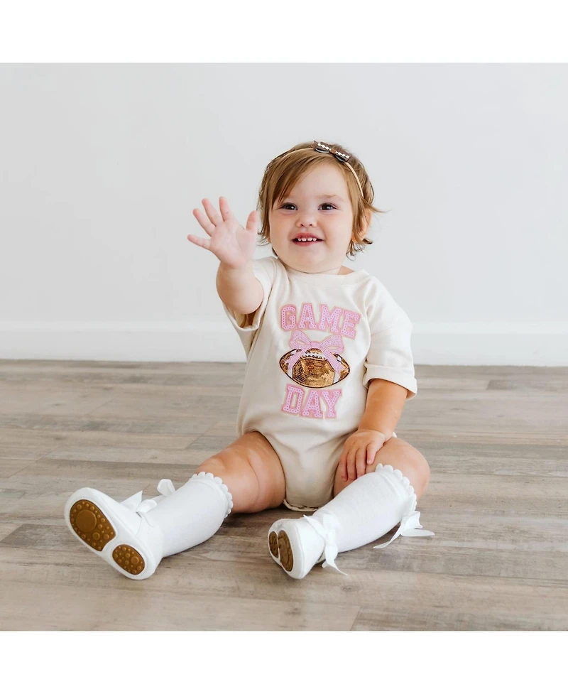 Sweet Wink Baby Girls 0-24M Game Day Sequin Patch Short Sleeve Romper