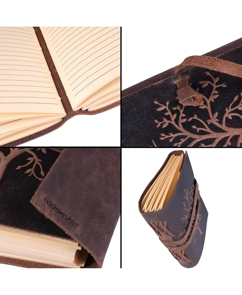 Danrong Full Grain Buffalo Leather Embossed Tree Of Life Lined Notebook Handstitched Binding - x