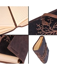 Danrong Full Grain Buffalo Leather Embossed Tree Of Life Lined Notebook Handstitched Binding - x